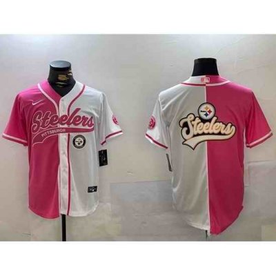 Men Pittsburgh Steelers Big Logo 2024 Arctic Red White Salute To Service Stitched Baseball Jersey 1