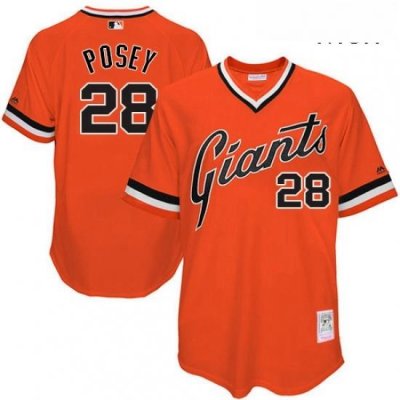 Mens Mitchell and Ness San Francisco Giants 28 Buster Posey Authentic Orange Throwback MLB Jersey