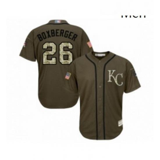 Mens Kansas City Royals 26 Brad Boxberger Authentic Green Salute to Service Baseball Jersey