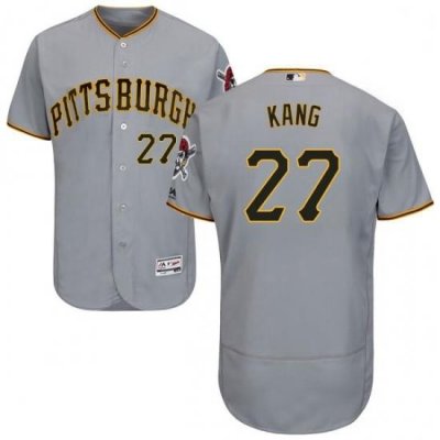 Mens Majestic Pittsburgh Pirates 27 Jung ho Kang Grey Road Flex Base Authentic Collection MLB Jersey