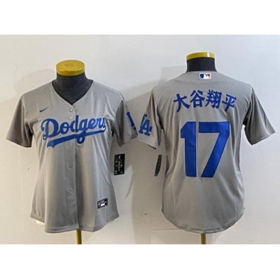 Women Los Angeles Dodgers 17  Shohei Ohtani Grey Stitched Jersey