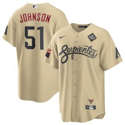 Men Arizona Diamondbacks 51 Randy Johnson Gold 2023 World Series City Connect Cool Base Stitched Baseball Jersey