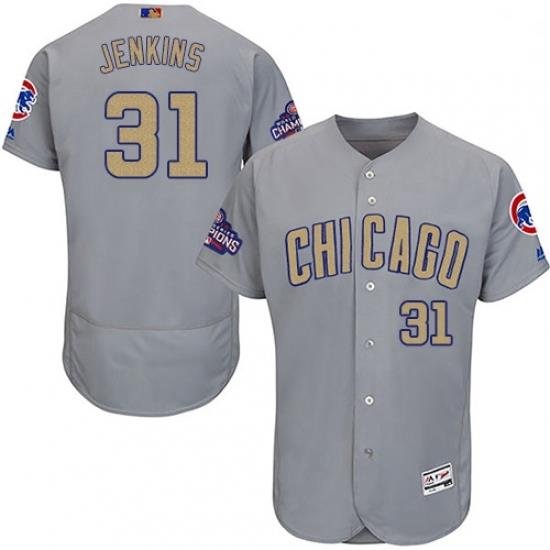 Mens Majestic Chicago Cubs 31 Fergie Jenkins Authentic Gray 2017 Gold Champion Flex Base MLB Jersey