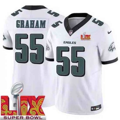 Youth Philadelphia Eagles Brandon Graham #55 White 2024 2025 Super Bowl LIX F U S E Stitched NFL Jersey