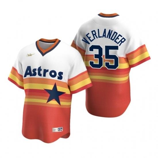 Mens Nike Houston Astros 35 Justin Verlander White Orange CooperstoWn Collection Home Stitched Baseball Jersey