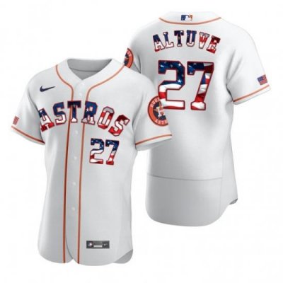 Men Houston Astros 27 Jose Altuve White USA Flag Fashion Nike Cool Base Jersey