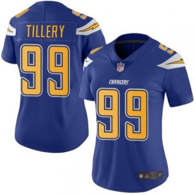 Chargers 99 Jerry Tillery Electric Blue Women Stitched Football Limited Rush Jersey