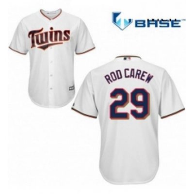 Mens Majestic Minnesota Twins 29 Rod Carew Replica White Home Cool Base MLB Jersey