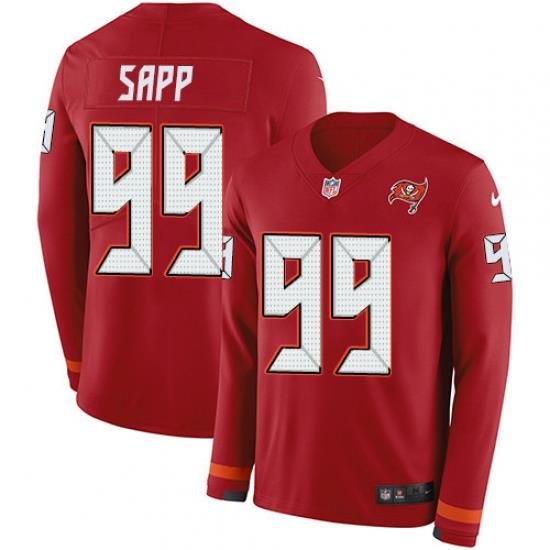 Nike Buccaneers 99 Warren Sapp Red Team Color Men s Stitched NFL Limited Therma Long Sleeve Jersey