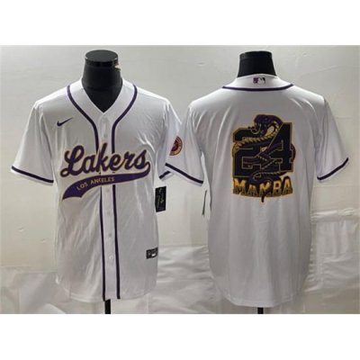 Men Los Angeles Lakers White 24 Mamba Big Logo Cool Base Stitched Baseball Jersey