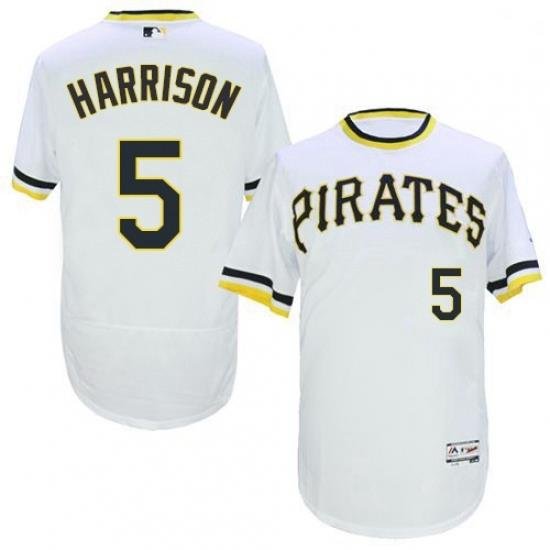 Mens Majestic Pittsburgh Pirates 5 Josh Harrison White Flexbase Authentic Collection CooperstoWn MLB Jersey