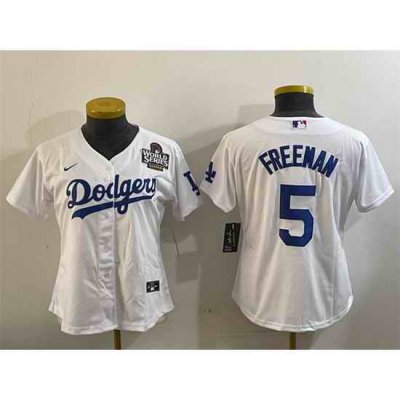 Women Los Angeles Dodgers 5 Freddie Freeman White 2024 World Series Cool Base Stitched Baseball Jersey