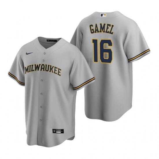 Mens Nike MilWaukee BreWers 16 Ben Gamel Gray Road Stitched Baseball Jersey