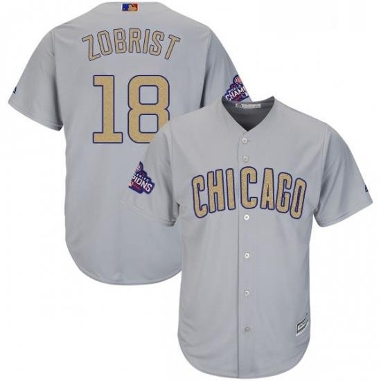 Womens Majestic Chicago Cubs 18 Ben Zobrist Authentic Gray 2017 Gold Champion MLB Jersey