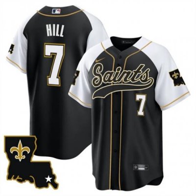 Men New Orleans Saints 7 Taysom Hill Black White 1987 Legacy Cool Base Stitched Baseball Jersey