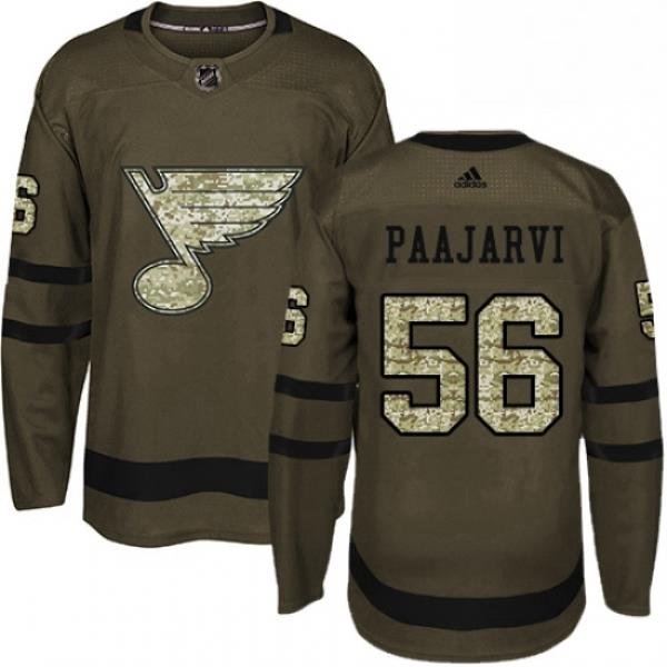 Mens Adidas St Louis Blues 56 Magnus Paajarvi Premier Green Salute to Service NHL Jersey