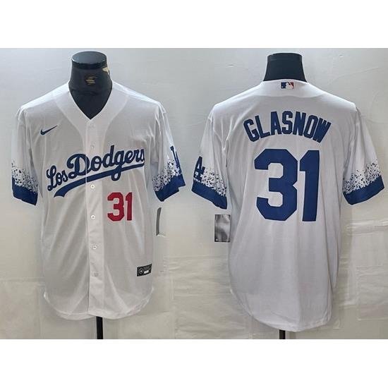 Men Los Angeles Dodgers 31 Tyler GlasnoW White City Connect Cool Base Stitched Baseball Jersey 3