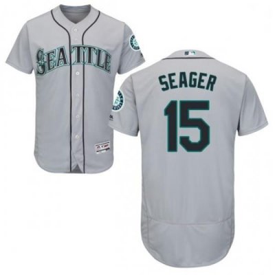 Mens Majestic Seattle Mariners 15 Kyle Seager Grey Road Flex Base Authentic Collection MLB Jersey