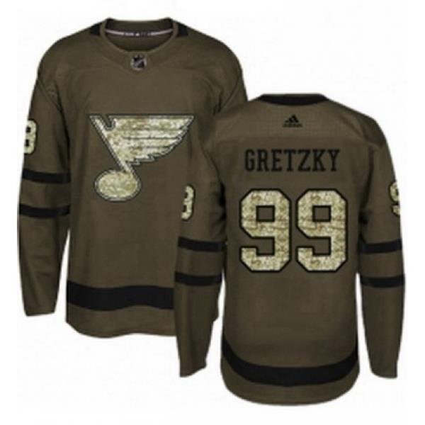 Mens Adidas St Louis Blues 99 Wayne Gretzky Premier Green Salute to Service NHL Jersey