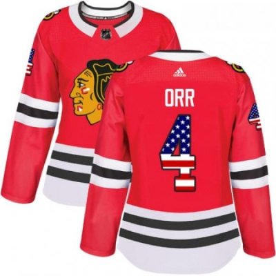 Womens Adidas Chicago Blackhawks 4 Bobby Orr Authentic Red USA Flag Fashion NHL Jersey