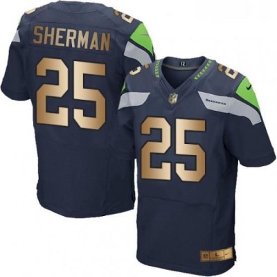 Mens Nike Seattle Seahawks 25 Richard Sherman Elite NavyGold Team Color NFL Jersey