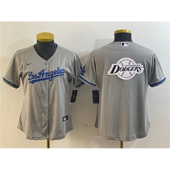 Women Los Angeles Dodgers Grey Team Big Logo Stitched Jersey