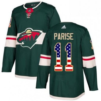 Mens Adidas Minnesota Wild 11 Zach Parise Authentic Green USA Flag Fashion NHL Jersey