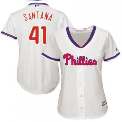 Womens Majestic Philadelphia Phillies 41 Carlos Santana Authentic Cream Alternate Cool Base MLB Jersey