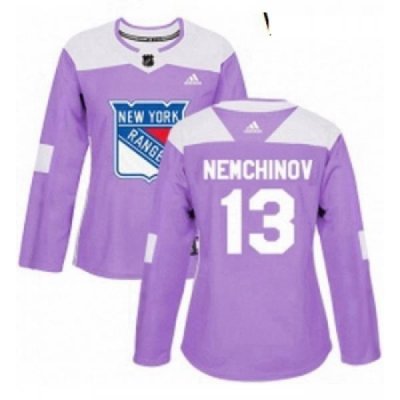 Womens Adidas New York Rangers 13 Sergei Nemchinov Authentic Purple Fights Cancer Practice NHL Jersey