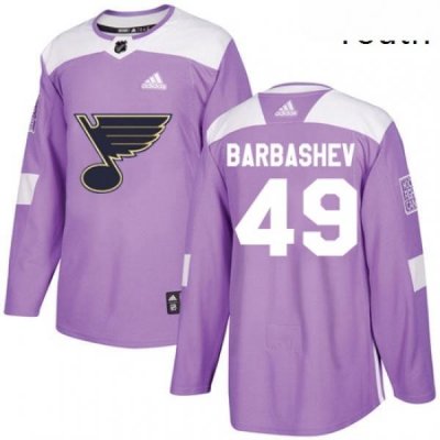 Youth Adidas St Louis Blues 49 Ivan Barbashev Authentic Purple Fights Cancer Practice NHL Jersey