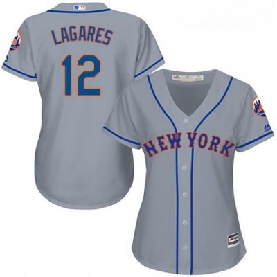 Womens Majestic New York Mets 12 Juan Lagares Authentic Grey Road Cool Base MLB Jersey