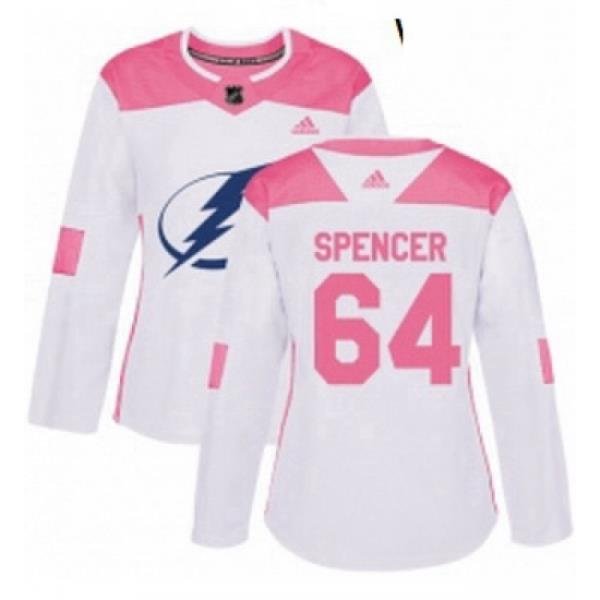 Womens Adidas Tampa Bay Lightning 64 Matthew Spencer Authentic WhitePink Fashion NHL Jersey