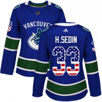 Womens Adidas Vancouver Canucks 33 Henrik Sedin Authentic Blue USA Flag Fashion NHL Jersey