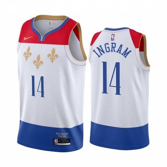 Men Nike New Orleans Pelicans 14 Brandon Ingram White NBA Swingman 2020 21 City Edition Jersey