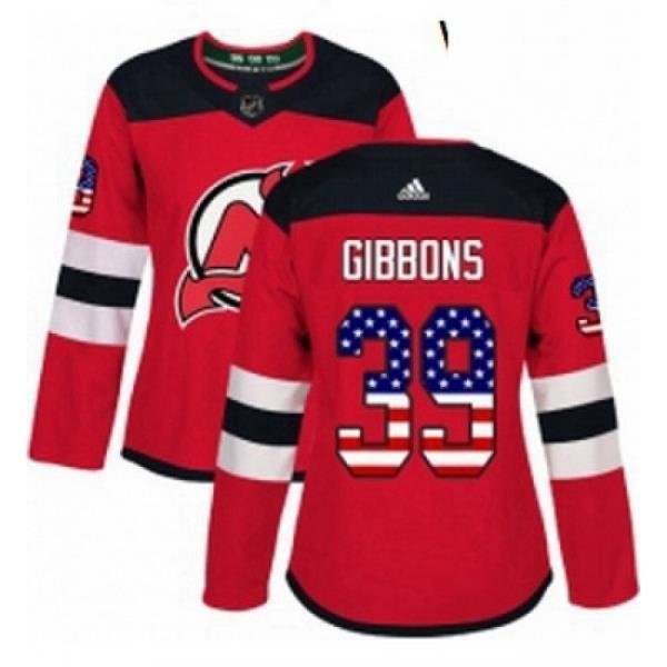 Womens Adidas New Jersey Devils 39 Brian Gibbons Authentic Red USA Flag Fashion NHL Jersey