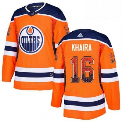 Mens Adidas Edmonton Oilers 16 Jujhar Khaira Authentic Orange Drift Fashion NHL Jersey