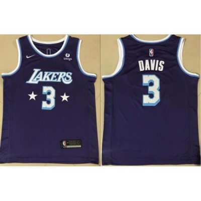 Men Los Angeles Lakers 3 Anthony Davis Bibigo Purple 75th Anniversary City Edition Stitched Jersey