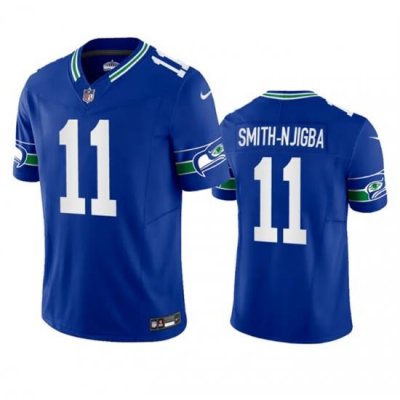 Men Seattle Seahawks 11 Jaxon Smith Njigba Royal 2023 F U S E  Vapor Limited Throwback Stitched Jersey