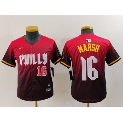 Youth Philadelphia Phillies 16 Brandon Marsh Red 2024 City Connect Limited Stitched Baseball Jersey 1