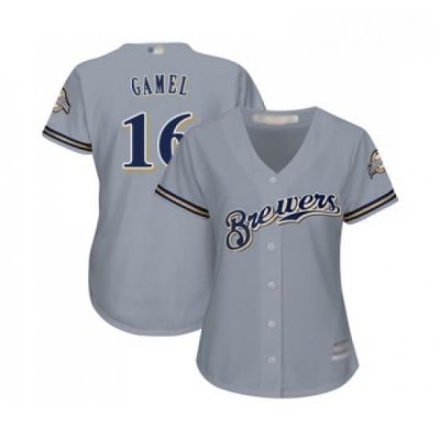 Womens Milwaukee Brewers 16 Ben Gamel Replica Grey Road Cool Base Baseball Jersey