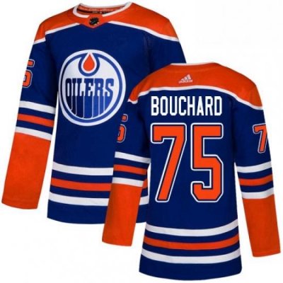 Mens Adidas Edmonton Oilers 75 Evan Bouchard Premier Royal Blue Alternate NHL Jersey