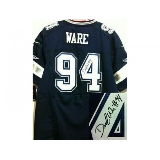 Nike Dallas Cowboys 94 DeMarcus Ware Blue Elite Signed NFL Jersey