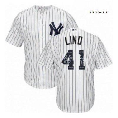 Mens Majestic New York Yankees 41 Adam Lind Authentic White Team Logo Fashion MLB Jersey