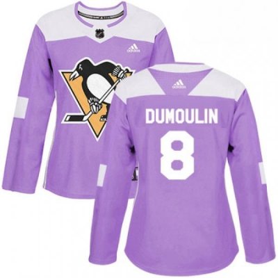 Womens Adidas Pittsburgh Penguins 8 Brian Dumoulin Authentic Purple Fights Cancer Practice NHL Jersey