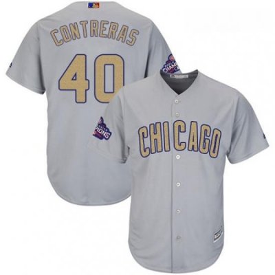 Womens Majestic Chicago Cubs 40 Willson Contreras Authentic Gray 2017 Gold Champion MLB Jersey