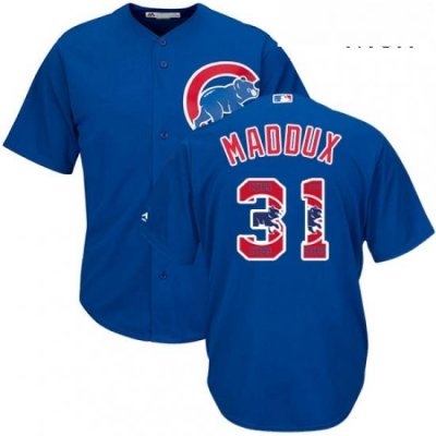 Mens Majestic Chicago Cubs 31 Greg Maddux Authentic Royal Blue Team Logo Fashion Cool Base MLB Jersey