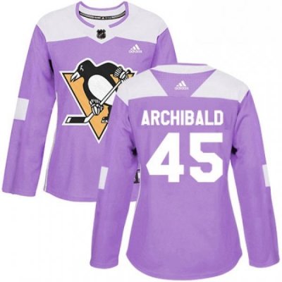 Womens Adidas Pittsburgh Penguins 45 Josh Archibald Authentic Purple Fights Cancer Practice NHL Jersey