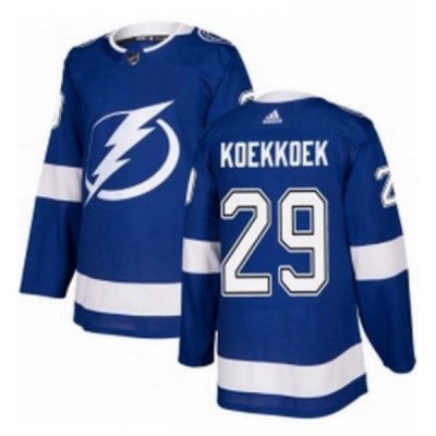 Mens Adidas Tampa Bay Lightning 29 Slater Koekkoek Premier Royal Blue Home NHL Jersey