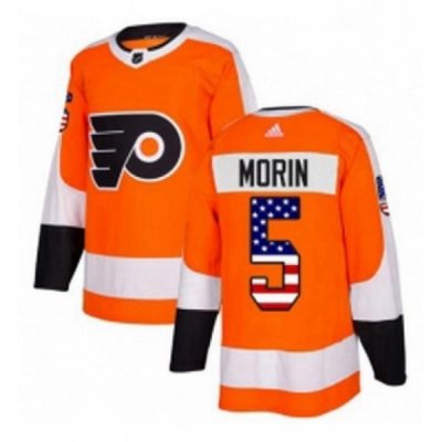 Mens Adidas Philadelphia Flyers 5 Samuel Morin Authentic Orange USA Flag Fashion NHL Jersey