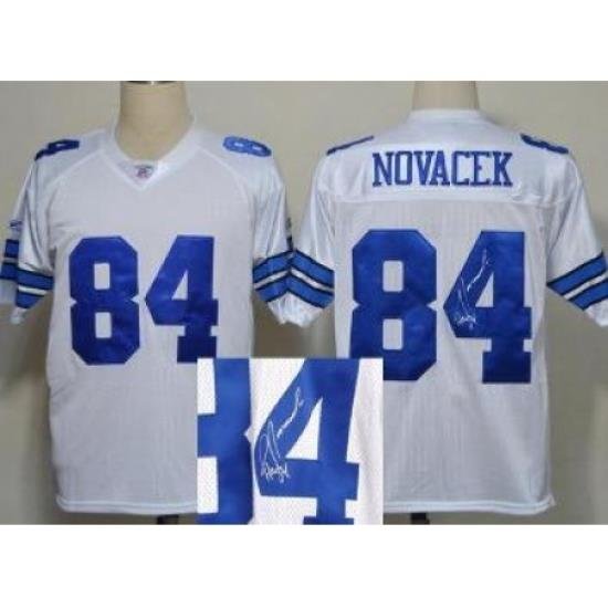 Dallas Cowboys 84 Jay Novacek White Throwback M&N Signed NFL Jerseys